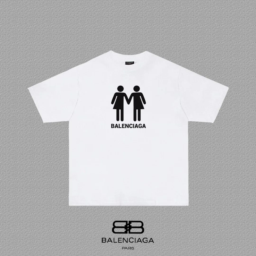P80✨🔥 BALENCIAGA Paris lettering printed short-sleeved T-shirt, custom-woven and dyed 280g combed cotton heavyweight fabric, zero color difference in thread, perfect details, different from the current version on the market, welcome to compare, Same Style for men and women, must-sell in the picture above Color: White Black Size: 1 2 3 4